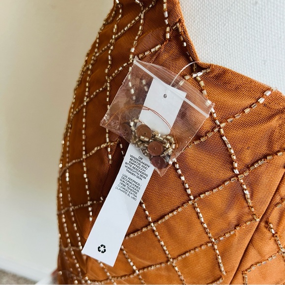 NWT ASOS Bronze Sequin Embellished Butterfly Mesh Fringe Beaded Mini Dress - Picture 5 of 13